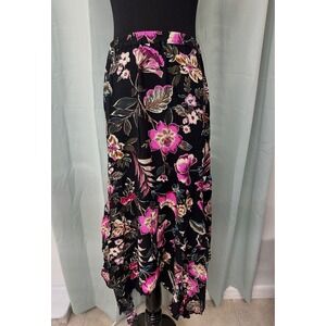 Jessica Simpson Womens Floral Print Maxi Skirt Black Pink Boho Festival Size L